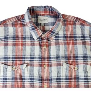 Lucky Brand Mens‎ Linen Blend Plaid Short Sleeve Button Up Shirt XXLT